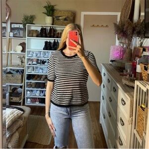 Zara black and white knitted blouse t-shirt